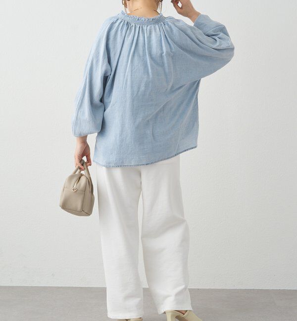  「襟元フリルシアーデニムブラウス」|プルオーバー|
