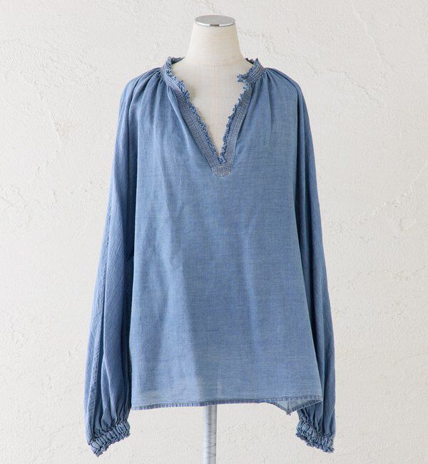  「襟元フリルシアーデニムブラウス」|プルオーバー|
