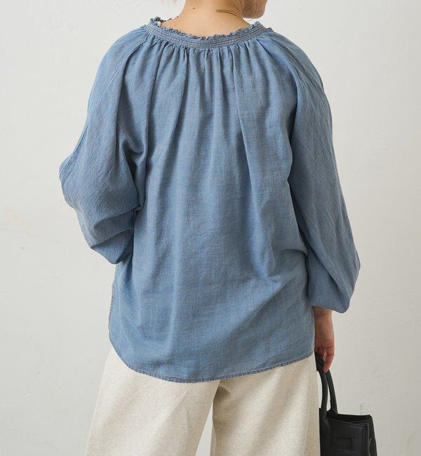 「襟元フリルシアーデニムブラウス」|プルオーバー|