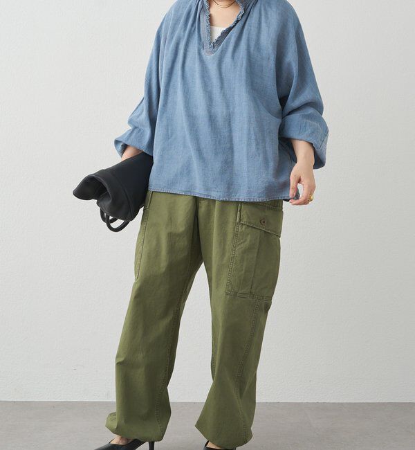  「襟元フリルシアーデニムブラウス」|プルオーバー|