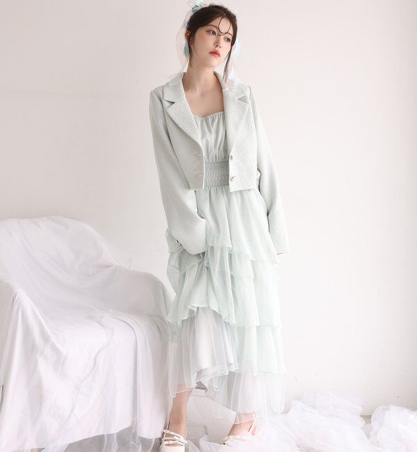  「【premiumorder】サイドベルトツイードショートジャケット」|ダウンベスト・ベスト|