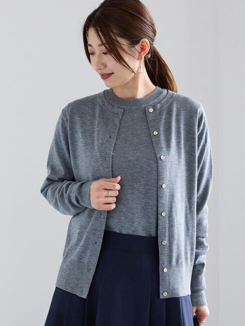 Te chichi「メタル釦クルーネックカーディガン」|カーディガン|グレー