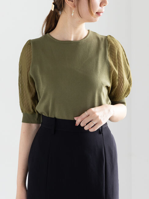 Te chichi「ウェーブシアースリーブニットプルオーバー」|ニット・セーター|カーキ