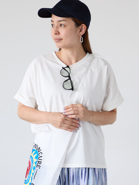 Lugnoncure「【接触冷感】ロールスリーブトップス」|Tシャツ・カットソー|オフホワイト