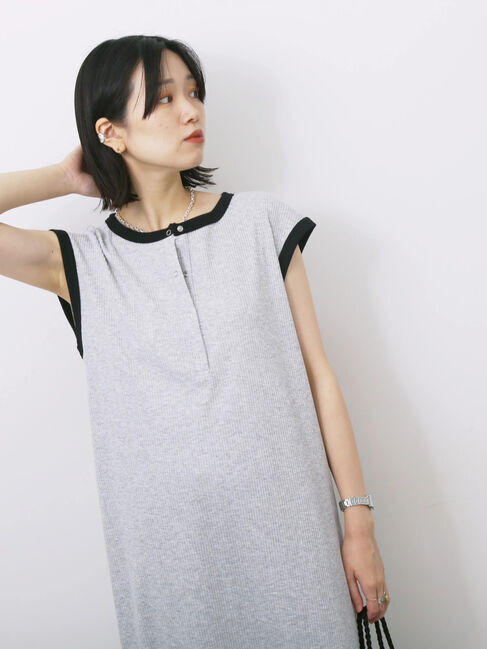 Samansa Mos2 blue「◎ヘンリーネックテレコワンピース」|ワンピース|