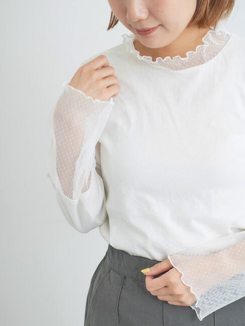 Samansa Mos2「ドットチュール切り替えカットソー」|Tシャツ・カットソー|