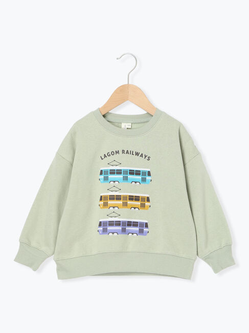 Samansa Mos2 Lagom「電車プリント裏起毛トレーナー」|Tシャツ・カットソー|ミント