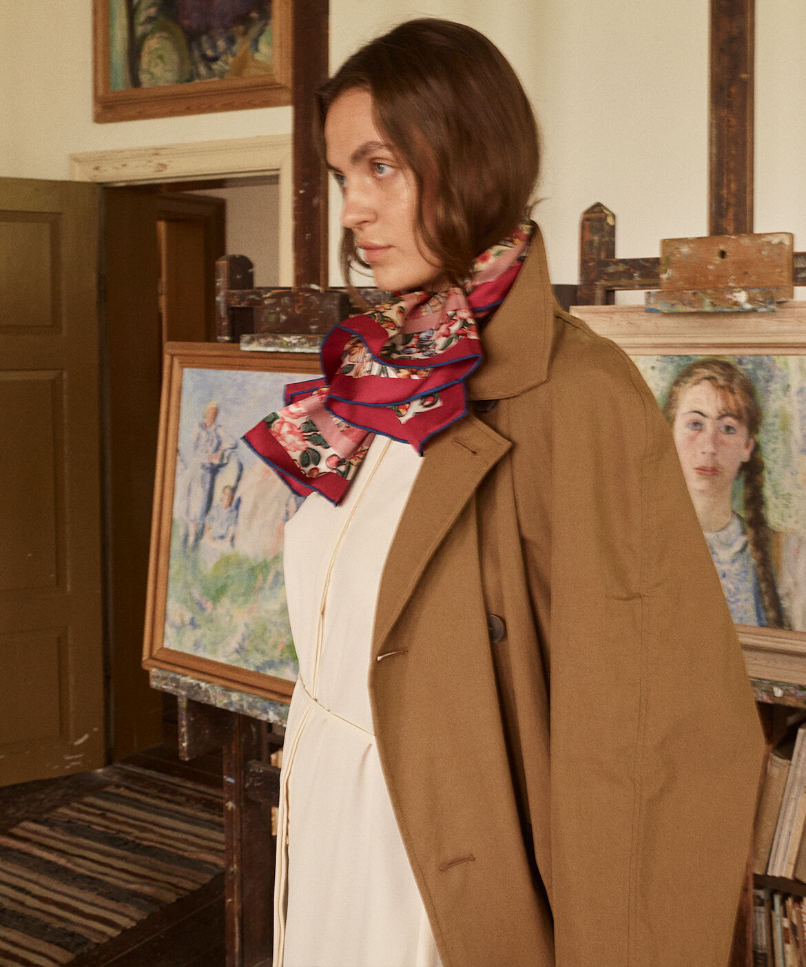 INED「《SUPERIOR CLOSET》Light Pink Toile Scarf《Tapis Noir》」|バンダナ・スカーフ|