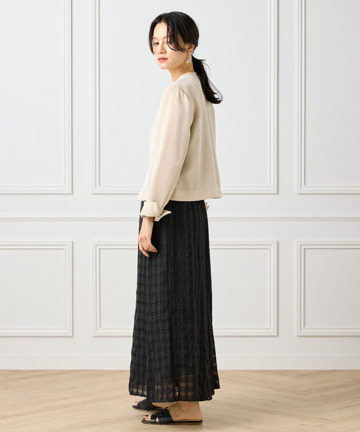 INED「《大きいサイズ》カラミジャケット」|ノーカラージャケット|