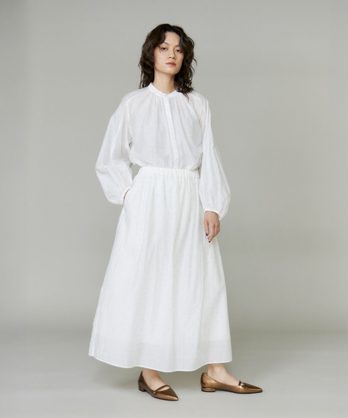 INED「《大きいサイズ》ラメドットタックスカート」|スカート|