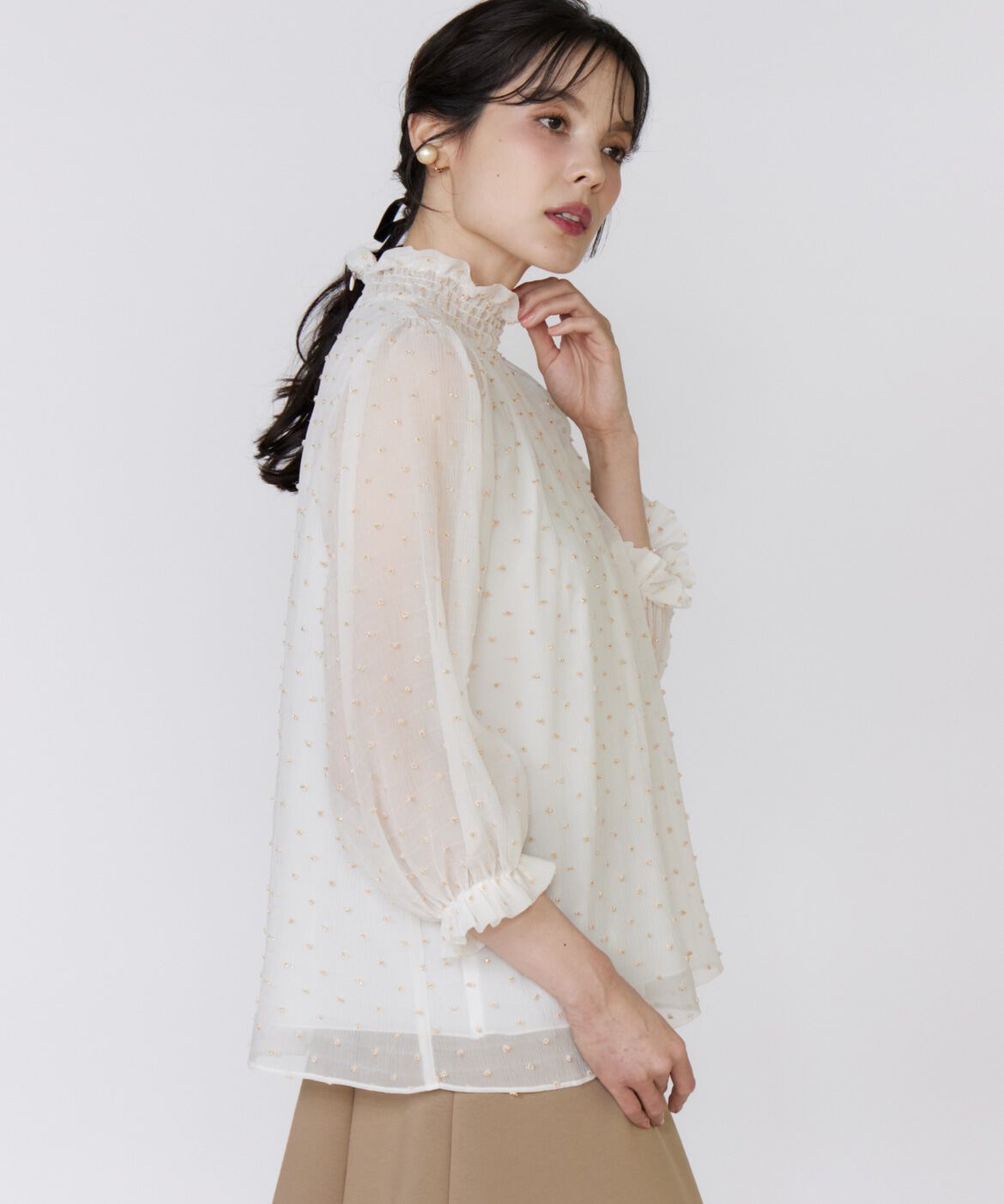 Maglie le cassetto「《美人百花9月号掲載》《M Maglie le cassetto》ﾄﾞｯﾄﾗﾒ楊柳ｼﾞｬｶﾞｰ 」|シャツ・ブラウス|