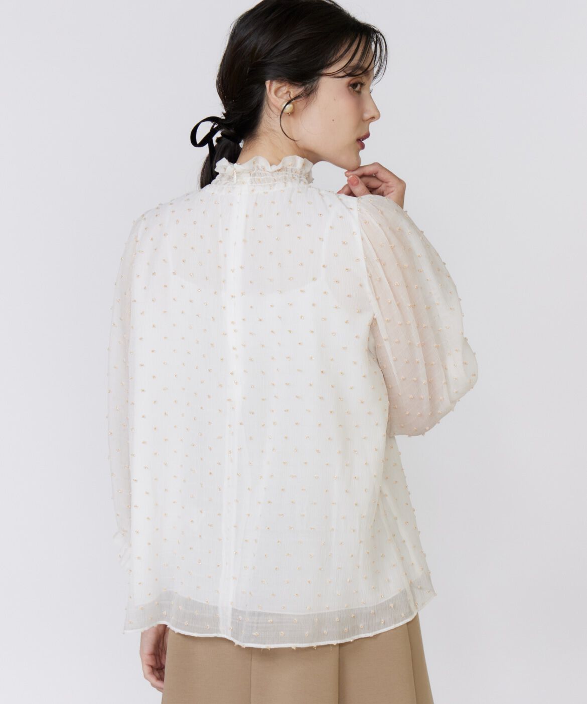 Maglie le cassetto「《美人百花9月号掲載》《M Maglie le cassetto》ﾄﾞｯﾄﾗﾒ楊柳ｼﾞｬｶﾞｰ 」|シャツ・ブラウス|