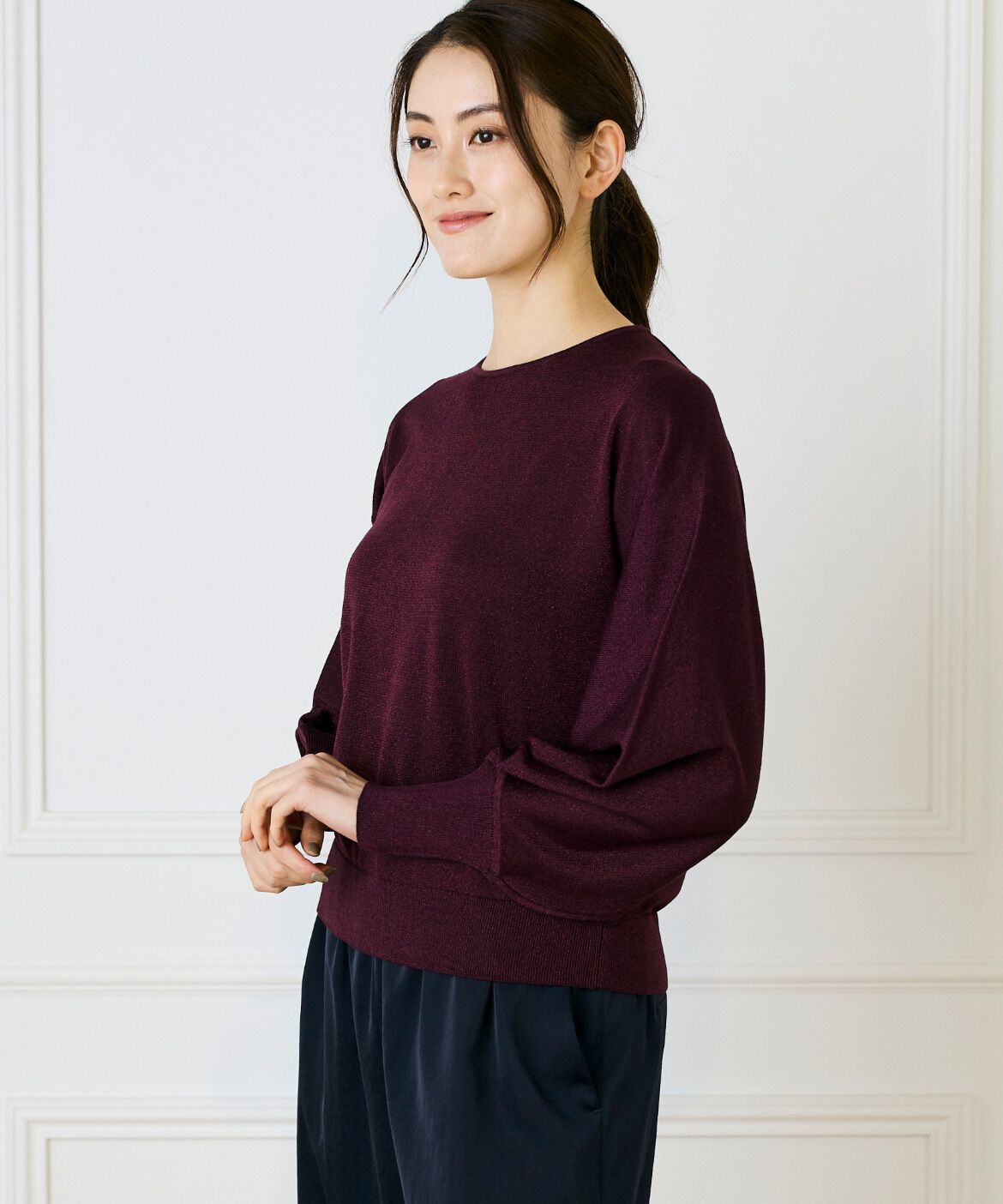 7-IDconcept.「《大きいサイズ》ラメパフスリーブニットプルオーバー」|ニット・セーター|