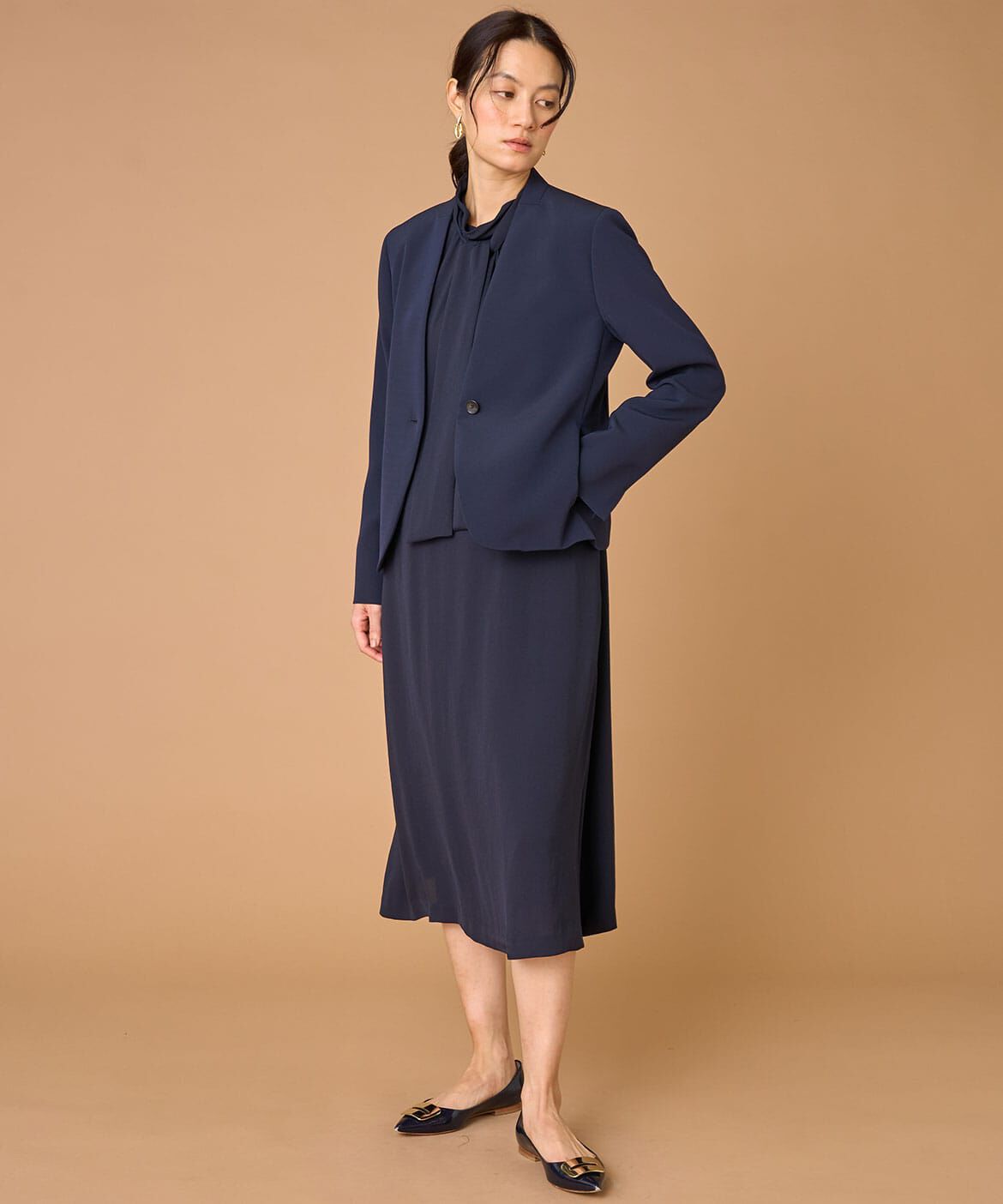 INED「《大きいサイズ》ボウタイワンピース」|ワンピース|