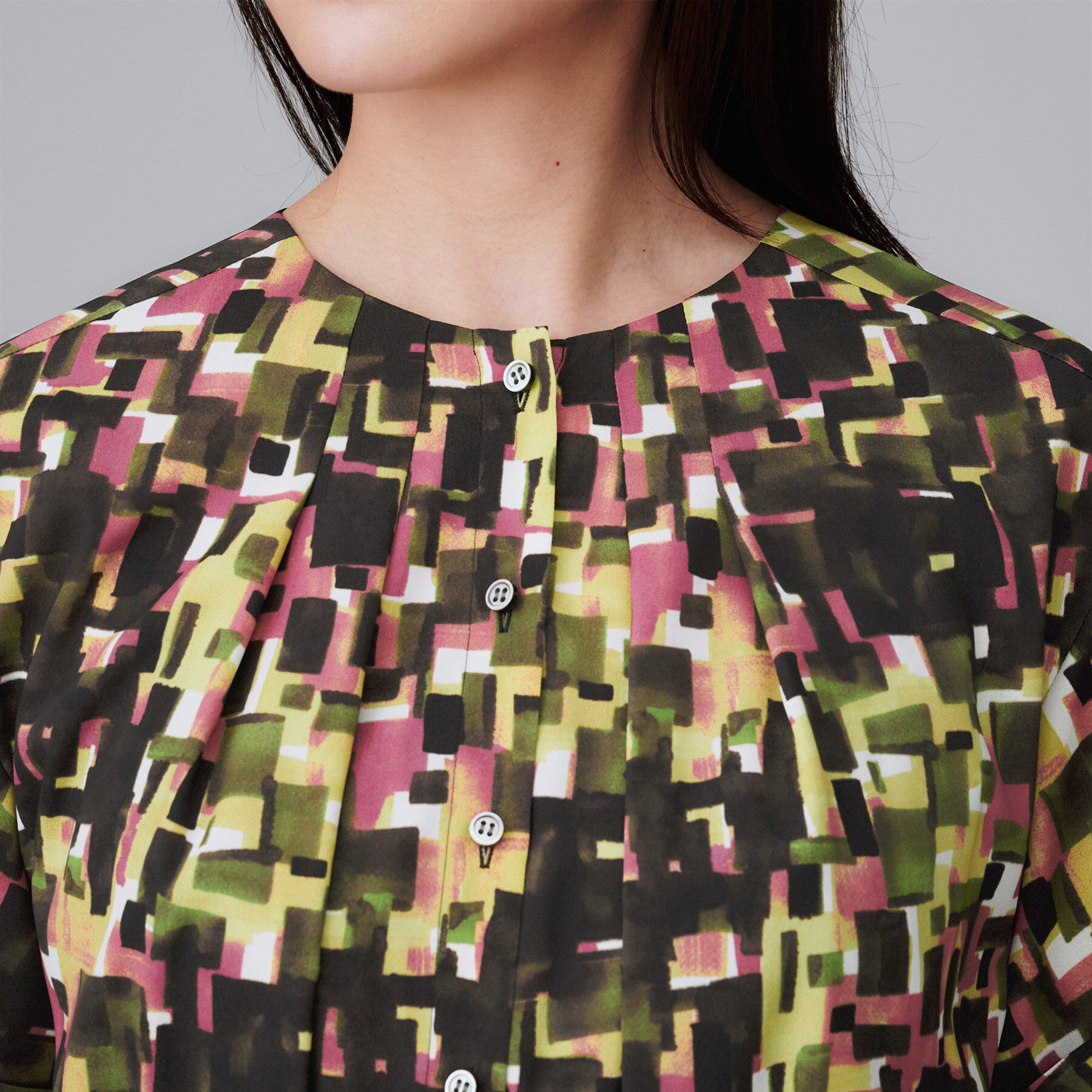 UNTITLED「【洗える/前開きボタン/ベルト付】ブロック柄ワンピース」|ワンピース|