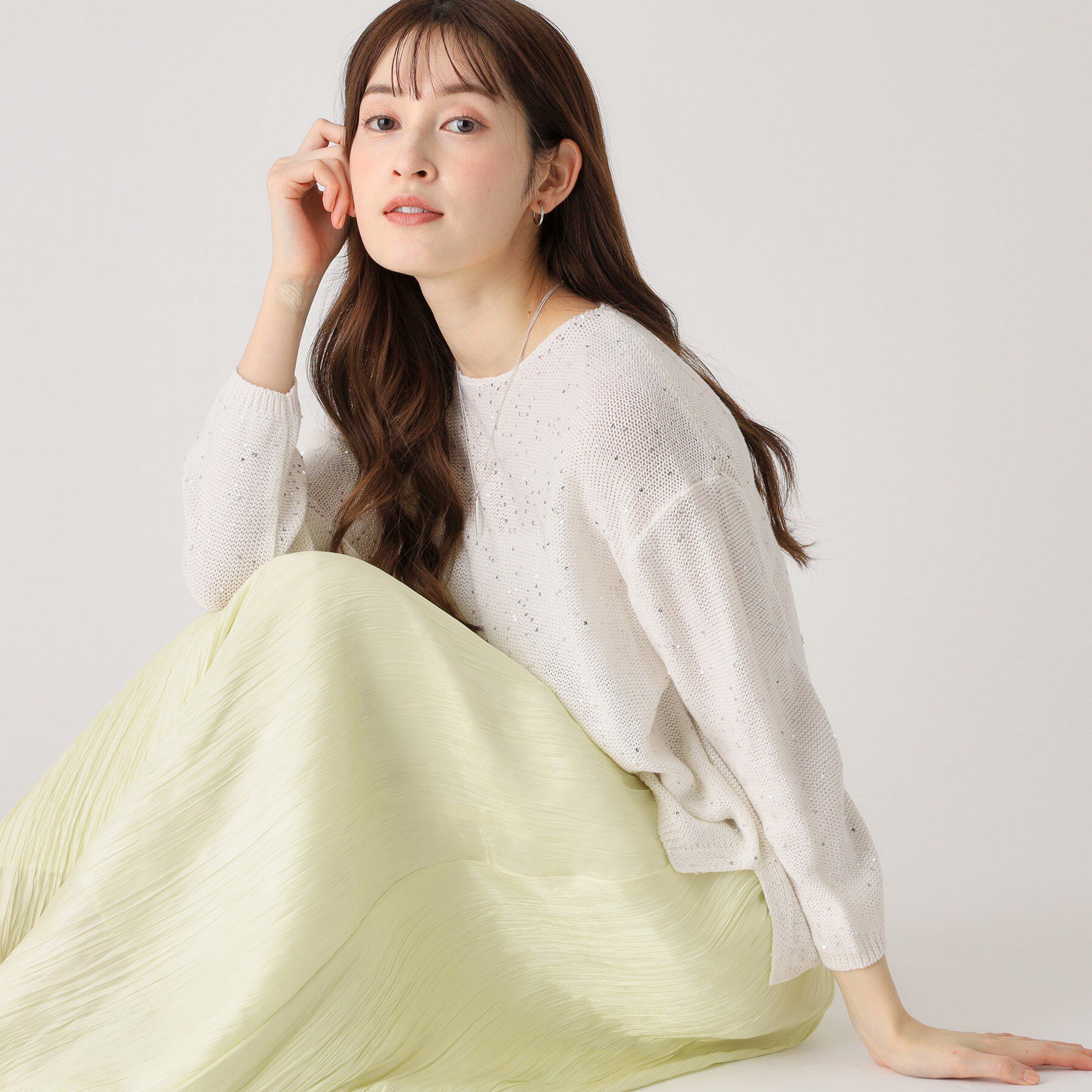 COUP DE CHANCE「【洗える】スパンコールニット」|ニット・セーター|ホワイト(001)