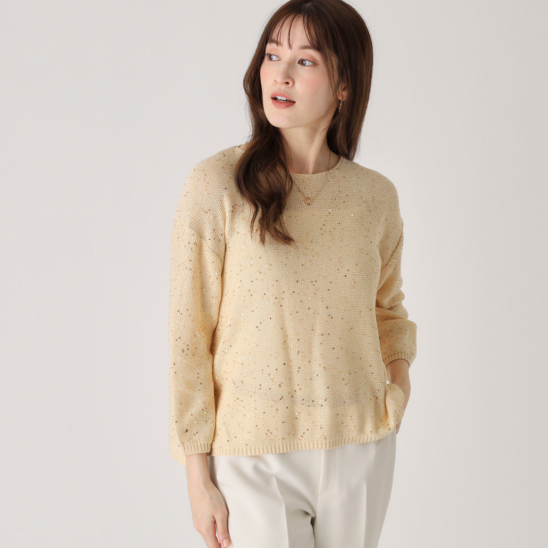 COUP DE CHANCE「【洗える】スパンコールニット」|ニット・セーター|ベージュ(050)