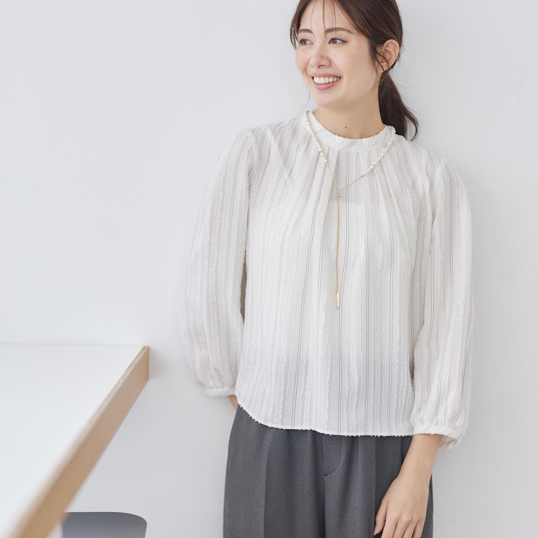 Reflect「【セットアップ可】ストライプ柄ジャカードブラウス」|シャツ・ブラウス|