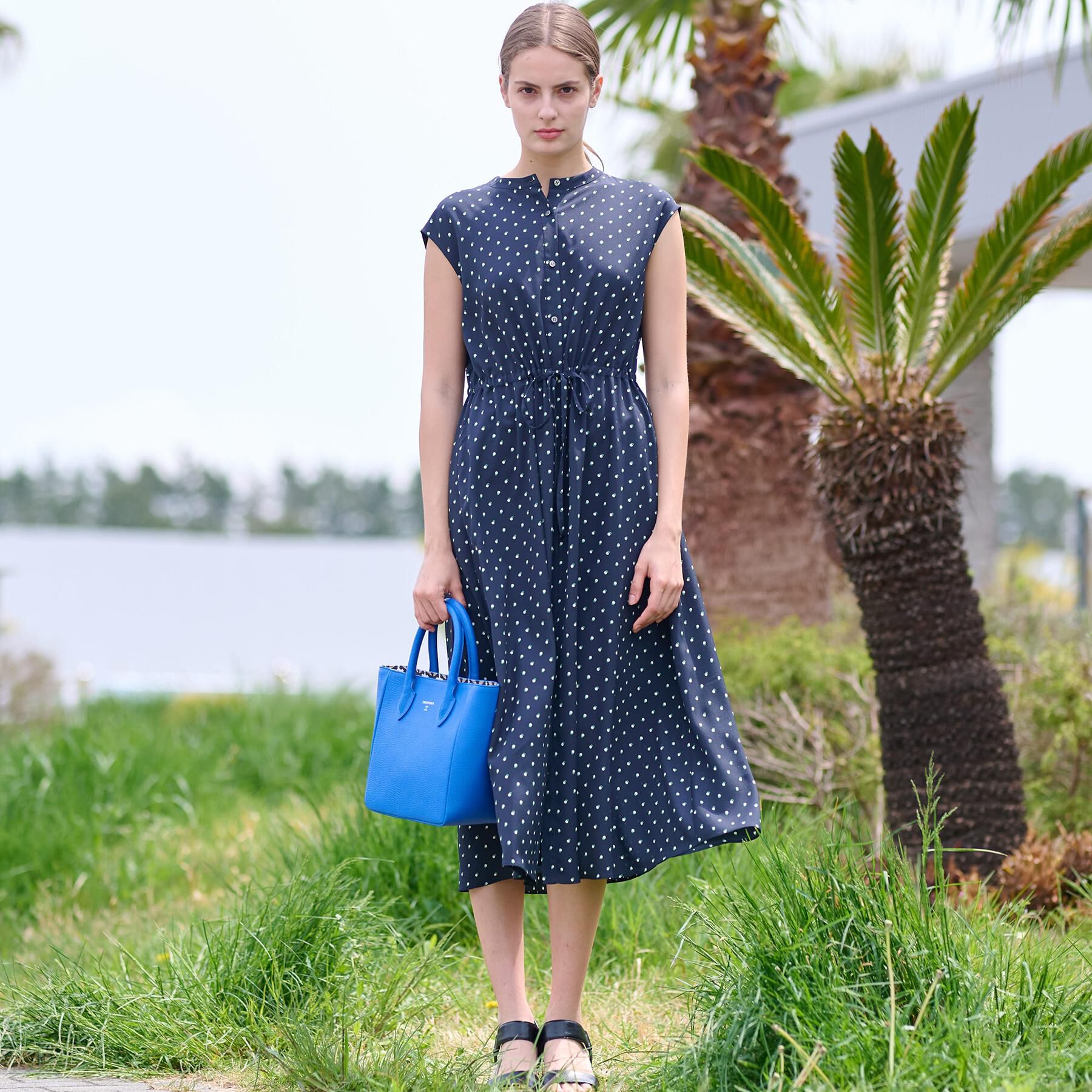 DRESSTERIOR「【ポケットあり/後ろウエストゴム】ドットプリントフレンチスリーブワンピ」|ワンピース|