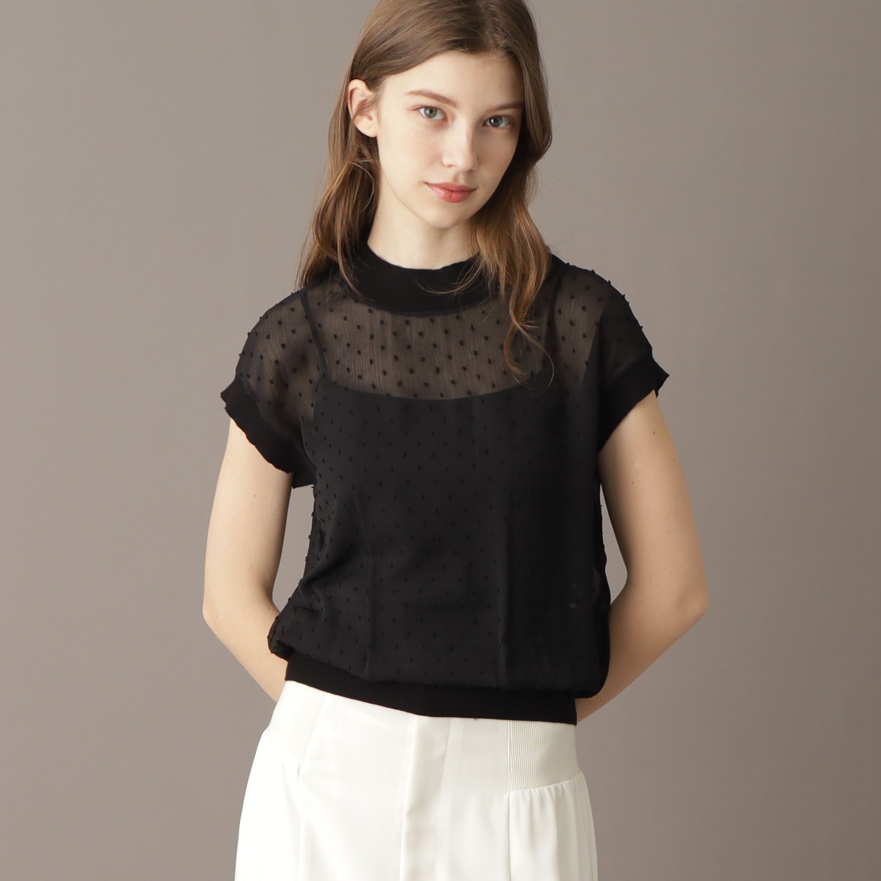 DRESSTERIOR「【シアーシャツ/清涼感】ドットジャカードプルオーバーブラウス」|シャツ・ブラウス|