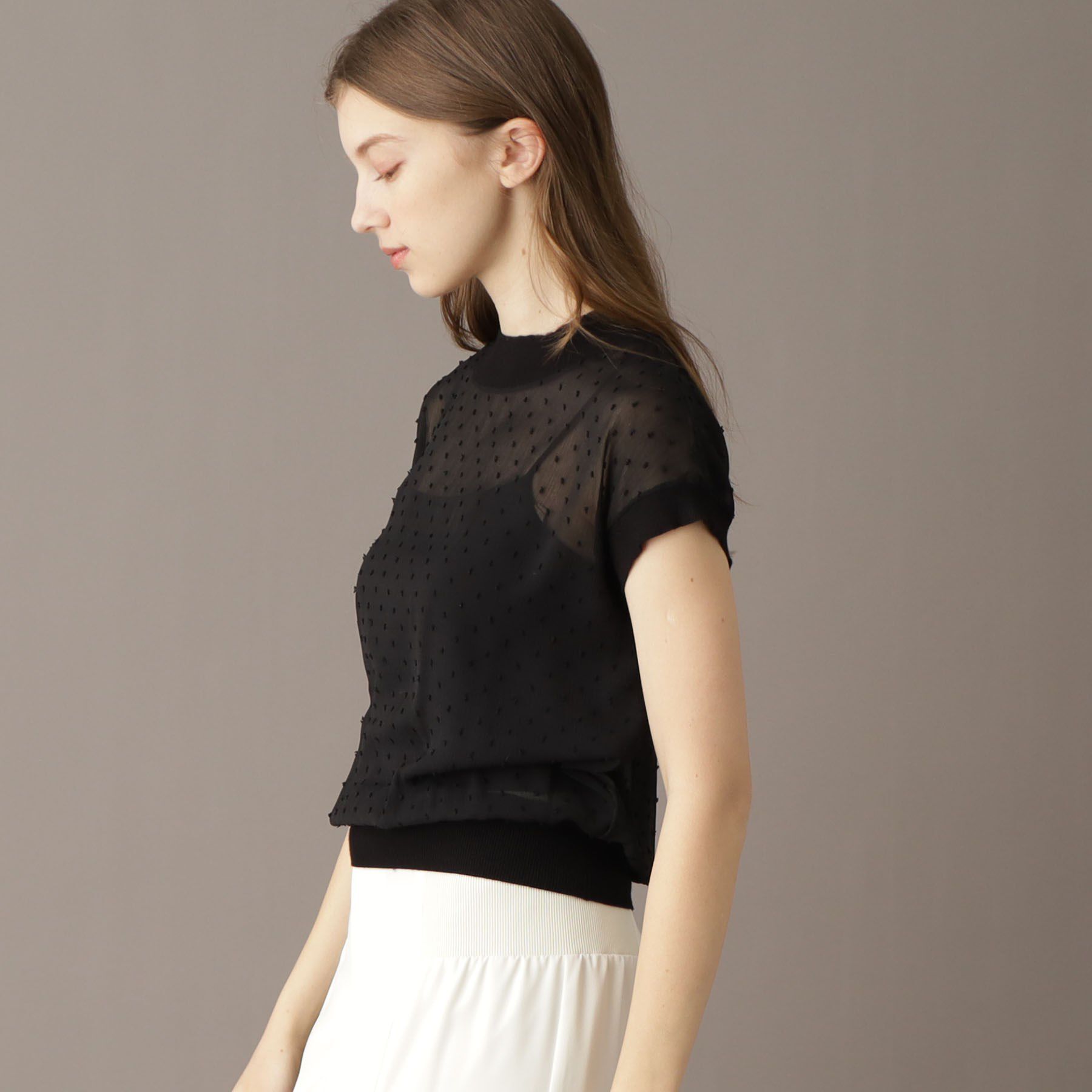 DRESSTERIOR「【シアーシャツ/清涼感】ドットジャカードプルオーバーブラウス」|シャツ・ブラウス|