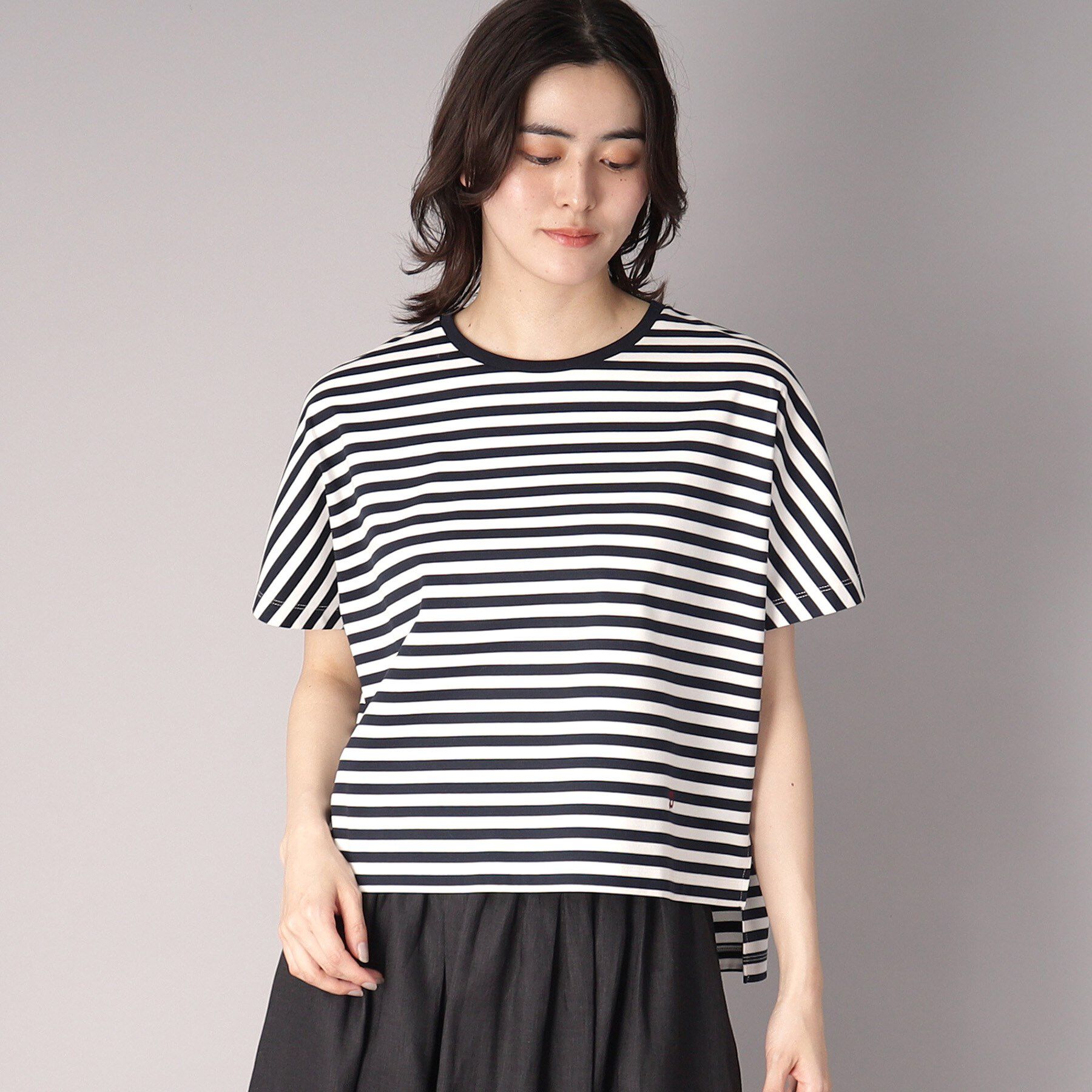 DRESSTERIOR「【接触冷感/抗菌防臭/消臭】アイスクリアコットンドルマンボーダーT」|Tシャツ・カットソー|