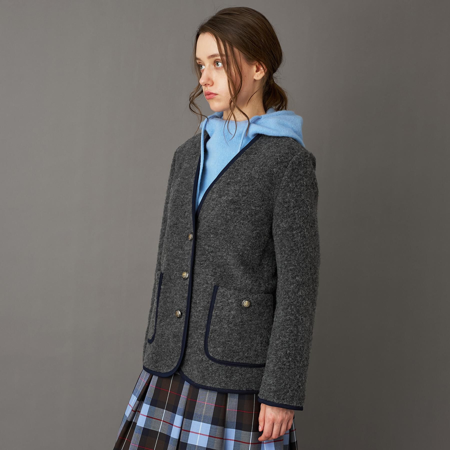 DRESSTERIOR「チロリアンニットジャケット」|ノーカラージャケット|