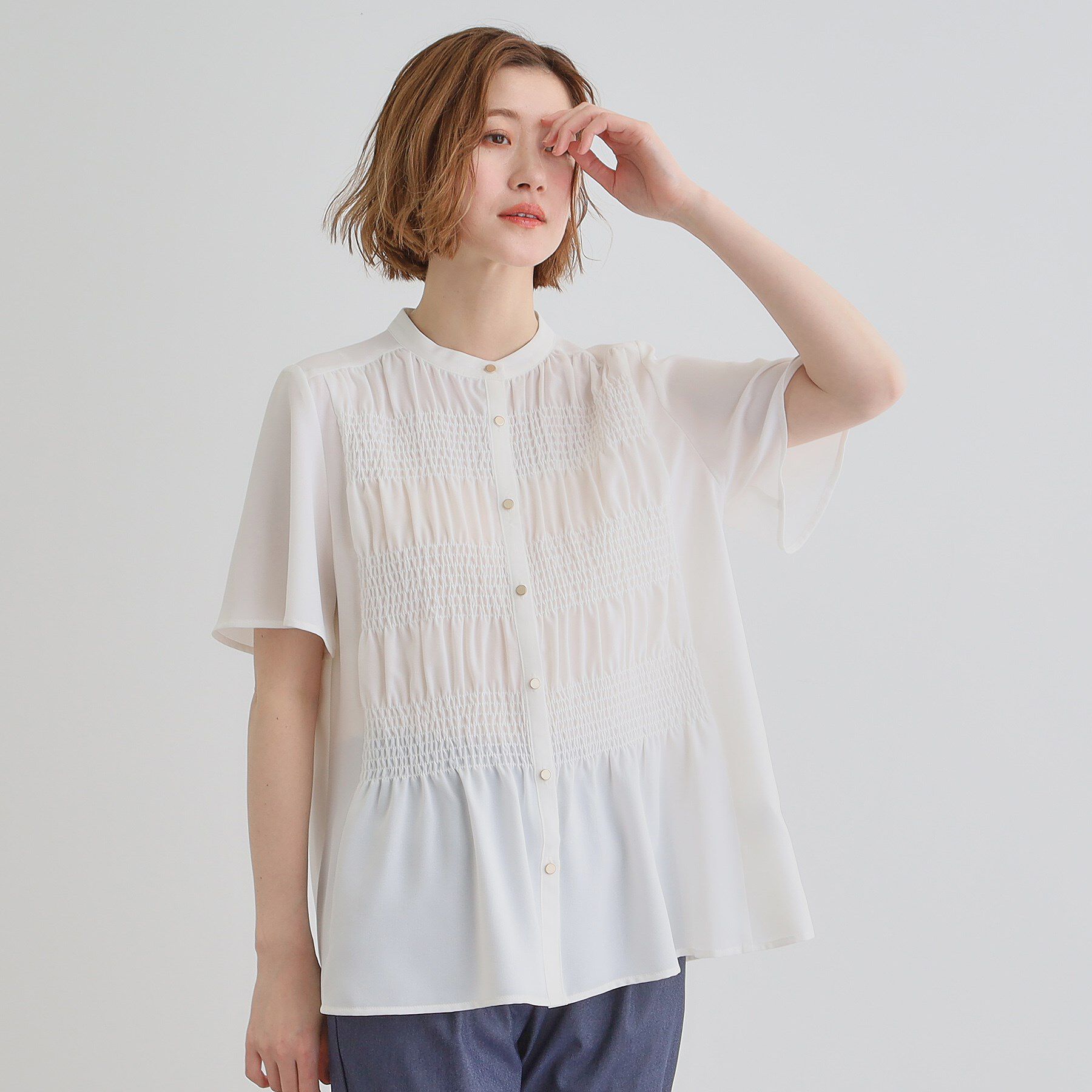 grove「大人の抜け感シアースラブシャーリングブラウス」|シャツ・ブラウス|オフホワイト(003