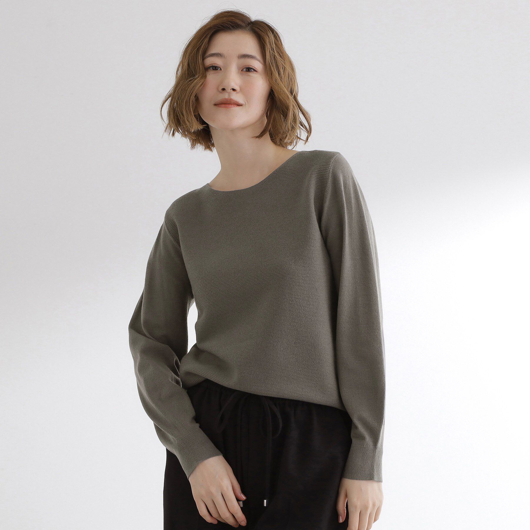 grove「【最終お値下げ！】ガーターボートネックプルオーバー【洗える/毛玉軽減】」|ニット・セーター|チャコールグレー(0