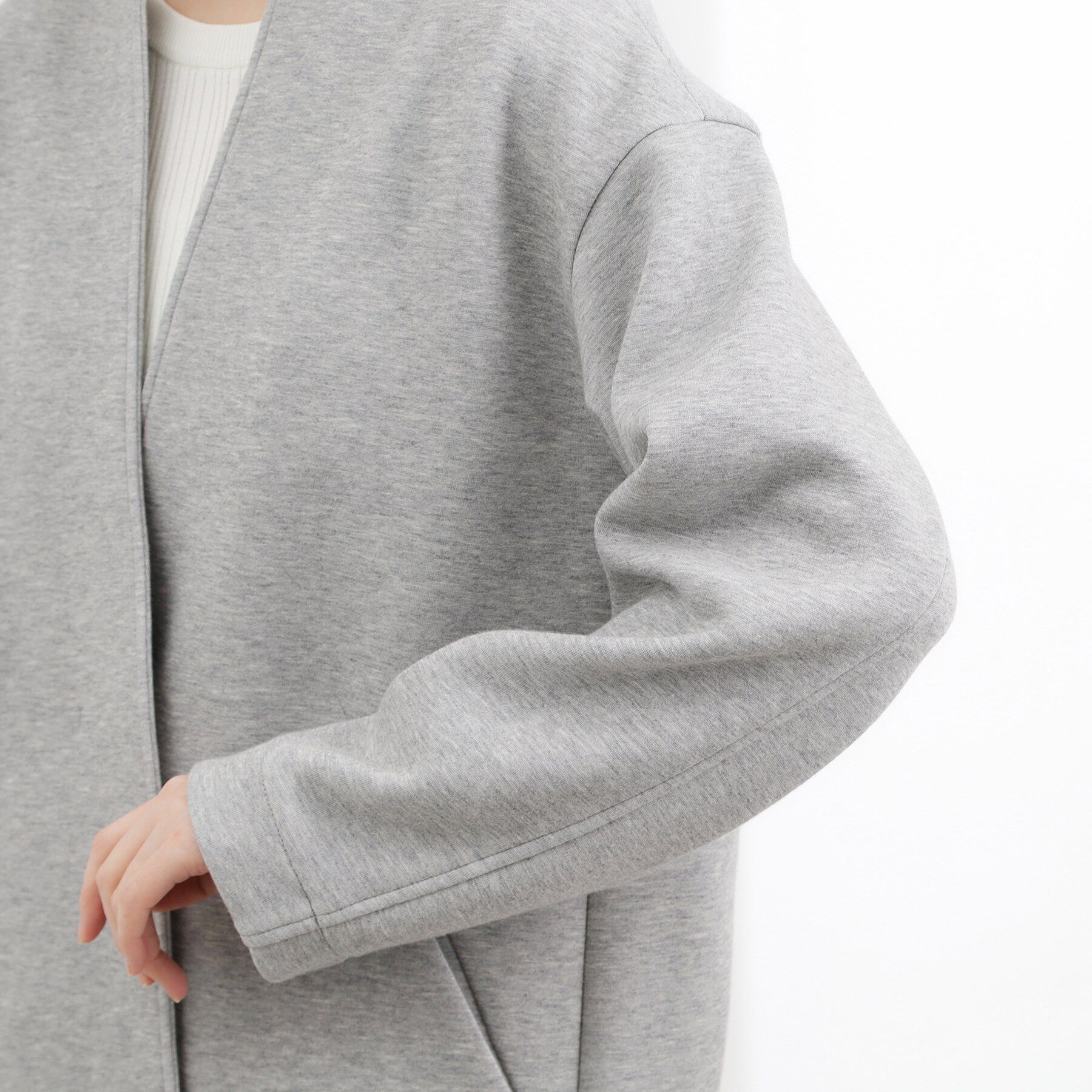 grove「ダンボールジャージ ノーカラーミドルコート」|ノーカラーコート|