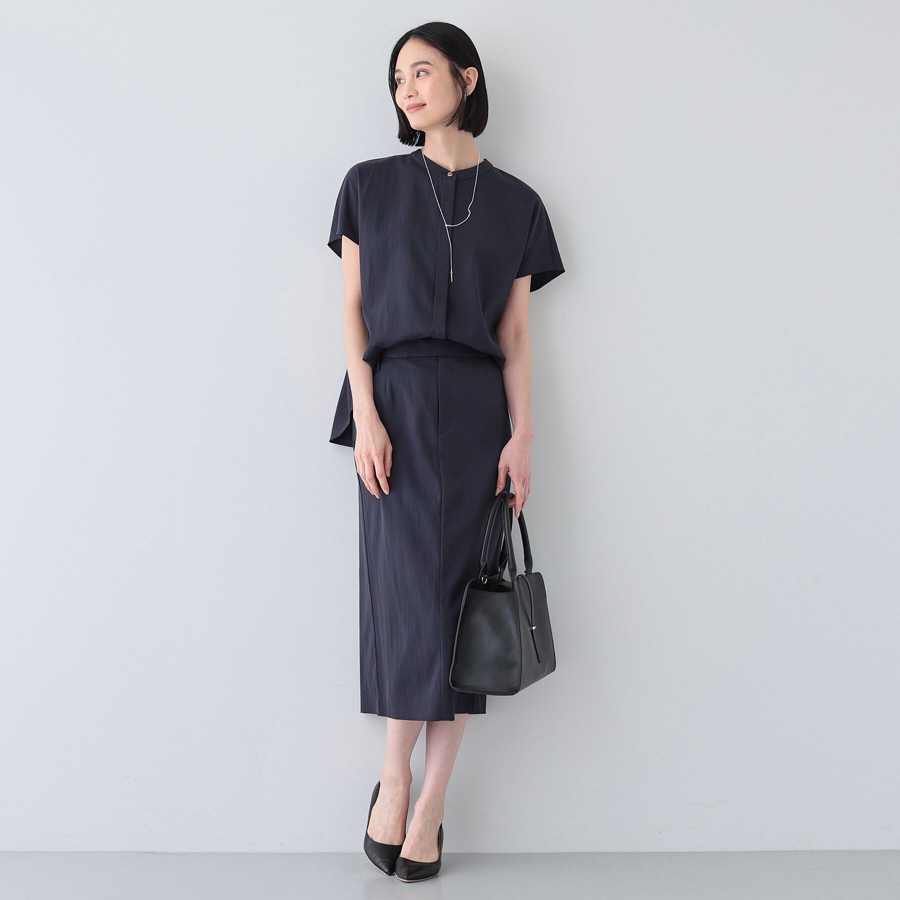 INDIVI「【洗える／SETUP可能/UVケア/接触冷感/日本製】バンドカラー半袖ブラウス」|シャツ・ブラウス|