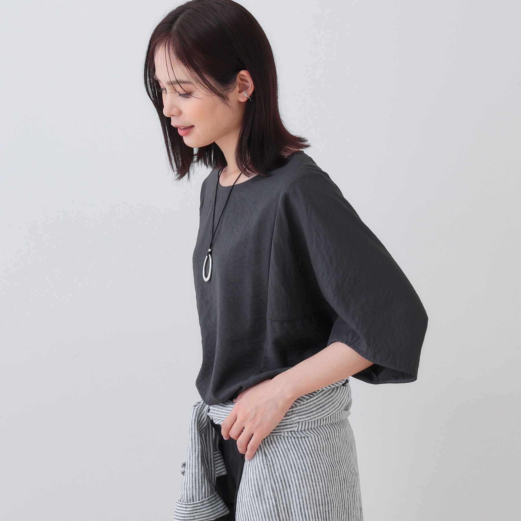 INDIVI「【洗える／5分袖／UVケア／SETUP可能】モモンガスリーブブラウス」|シャツ・ブラウス|