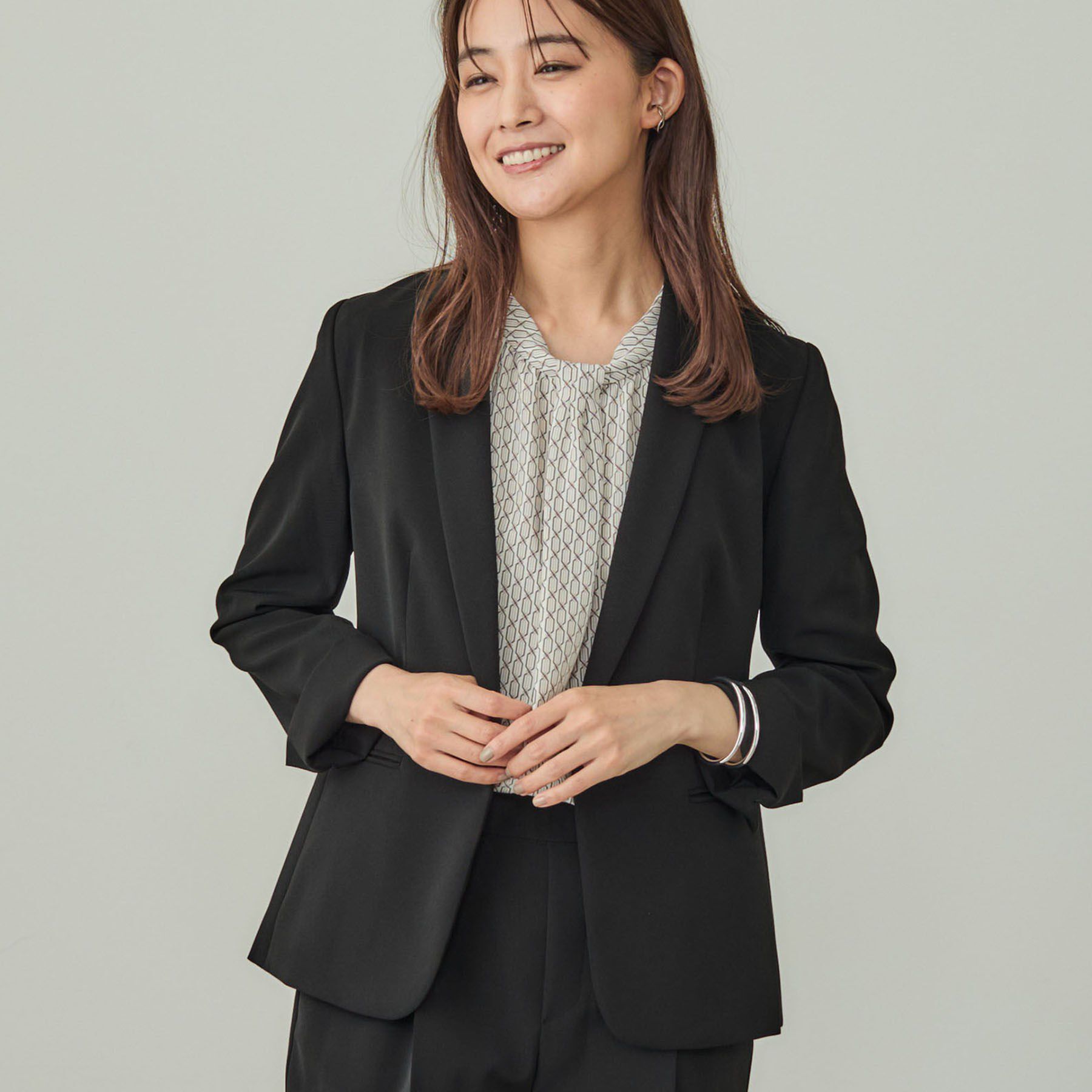 INDIVI「【洗える／UVケア】ストレッチテーラードジャケット」|スーツ|ブラック(019)