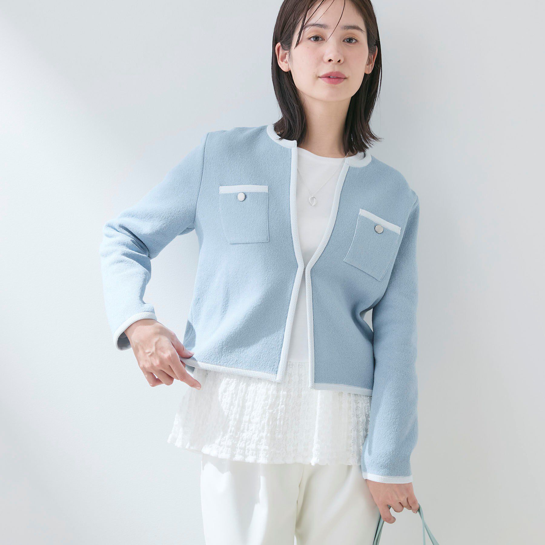 INDIVI「【軽量／セレモニー】ブークレジャケット ニットカーディガン」|カーディガン|ブルー(591)