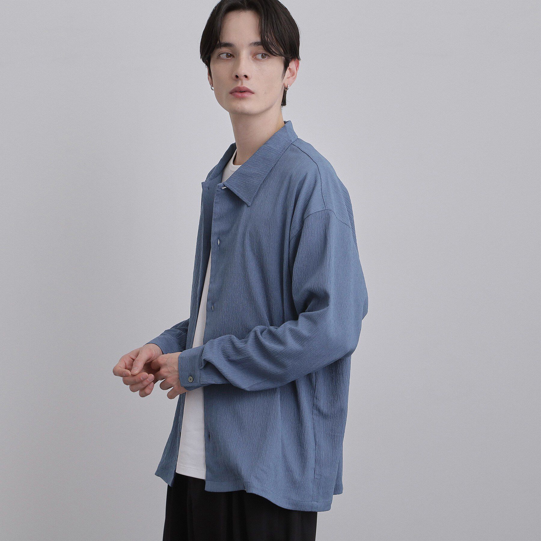 tk.TAKEO KIKUCHI「楊柳長袖シャツ」|シャツ・ブラウス|ブルー(093)