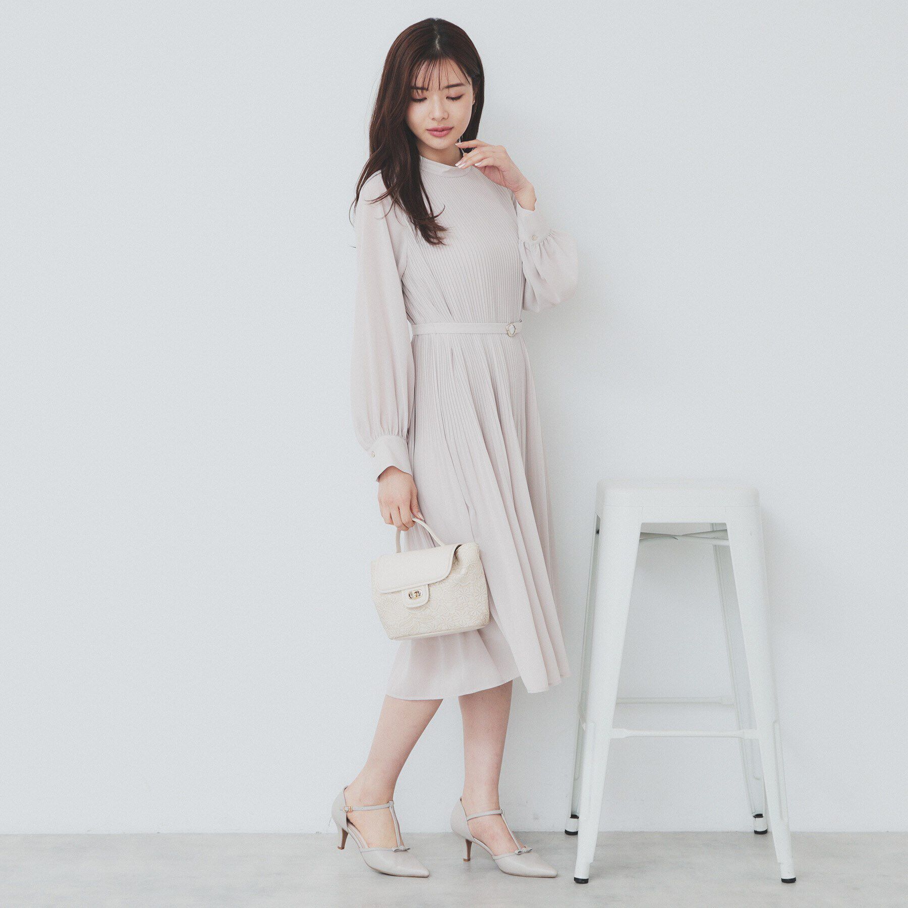 index「ベルト付きプリーツフレアワンピース【洗濯機洗い可/防シワ】」|ワンピース|