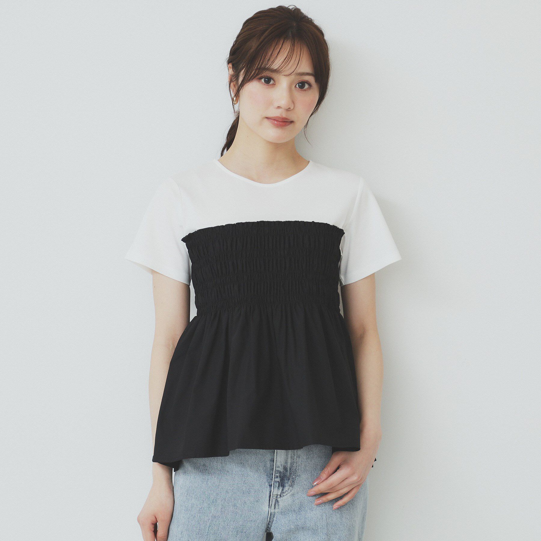 index「シャーリングドッキングペプラムトップス【洗濯機洗い可】」|Tシャツ・カットソー|