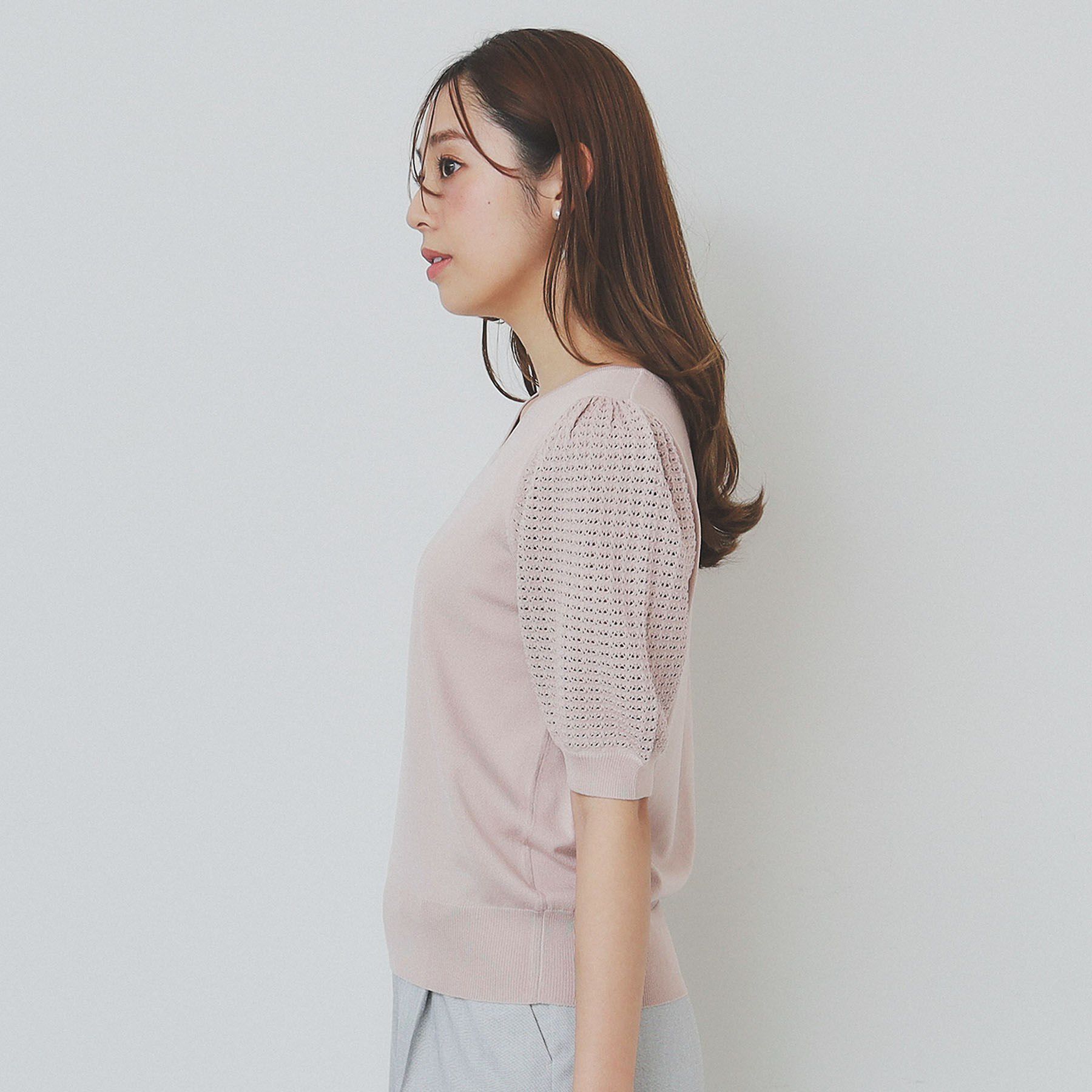 index「《5色展開》柄編みスリーブVネックニット【洗濯機洗い可】」|ニット・セーター|