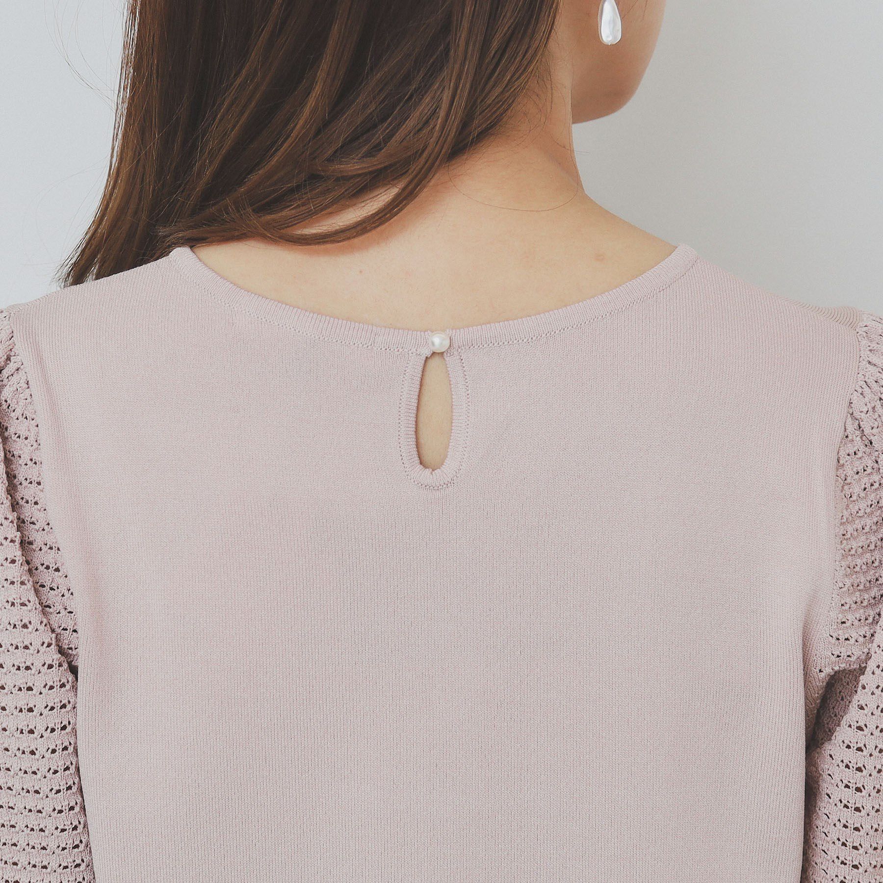 index「《5色展開》柄編みスリーブVネックニット【洗濯機洗い可】」|ニット・セーター|