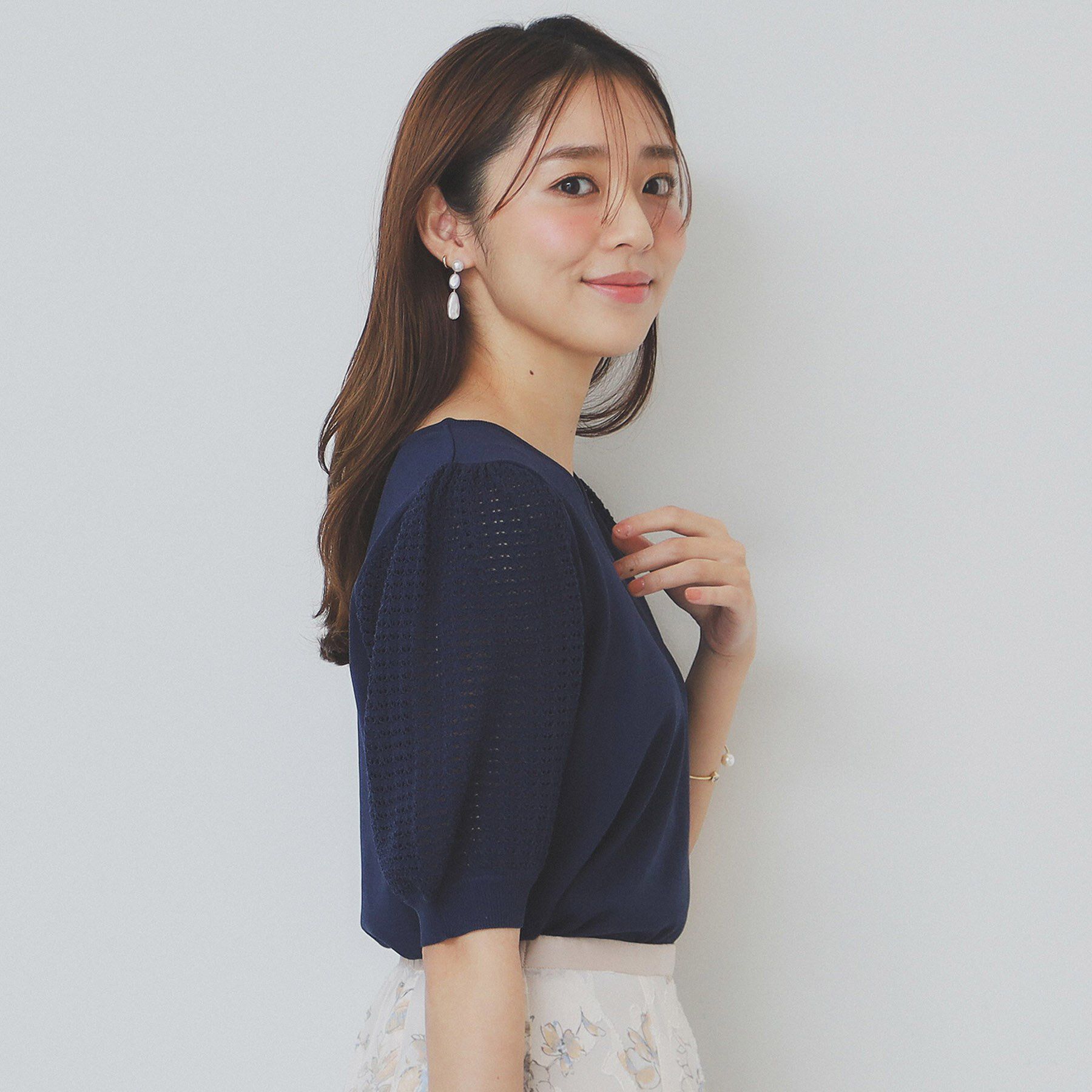 index「《5色展開》柄編みスリーブVネックニット【洗濯機洗い可】」|ニット・セーター|