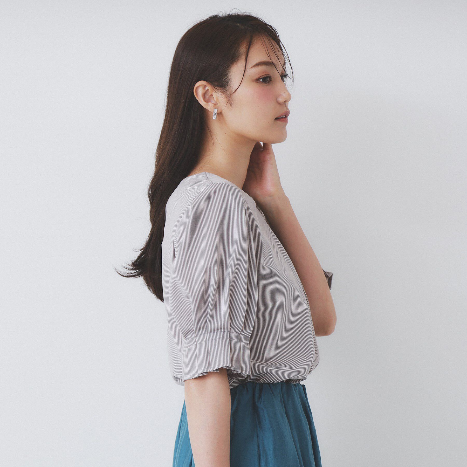 index「ストライプジャージタックスリーブトップス【吸水速乾/洗濯機洗い可】」|Tシャツ・カットソー|