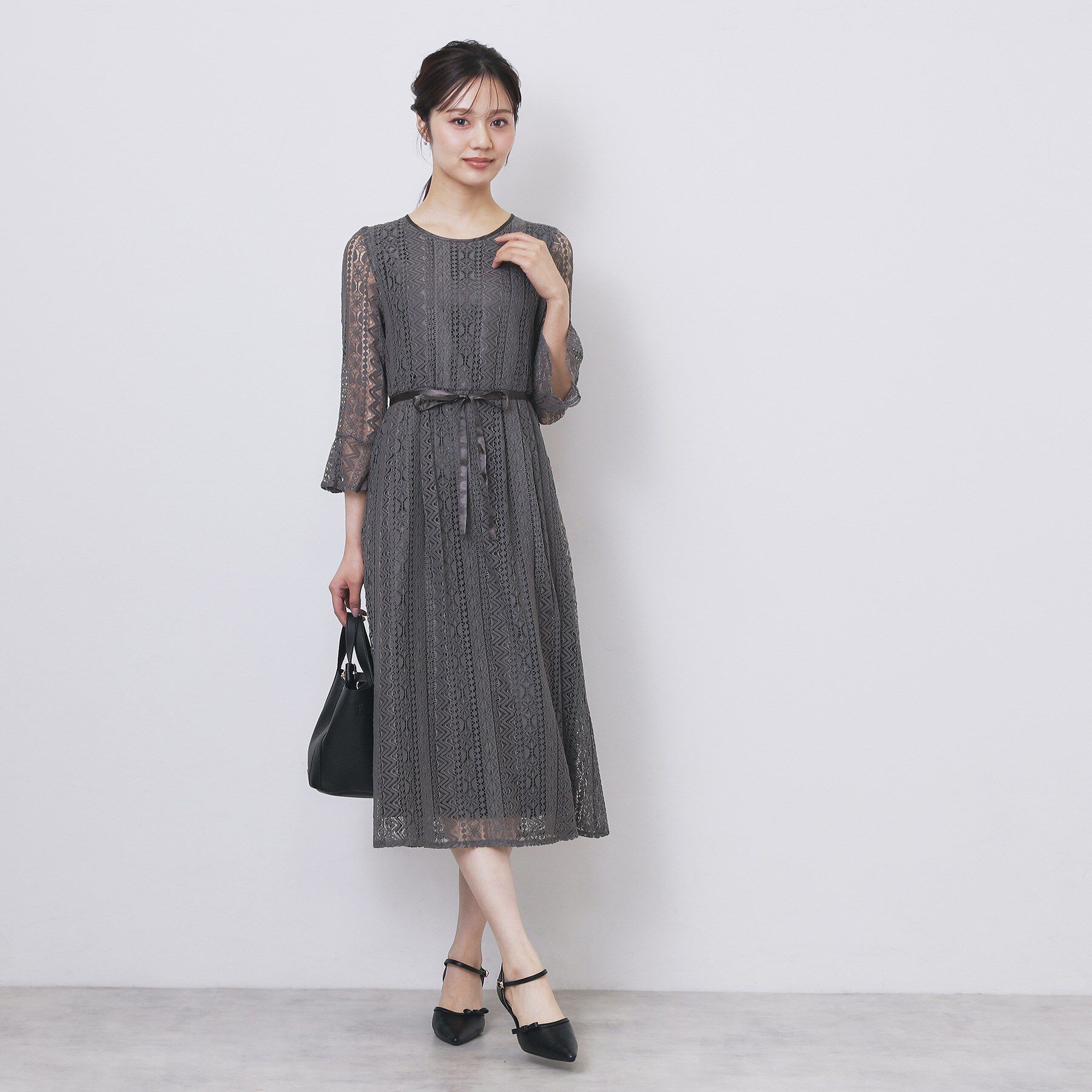 index「幾何ラインレースワンピース【洗濯機OK】」|ワンピース|