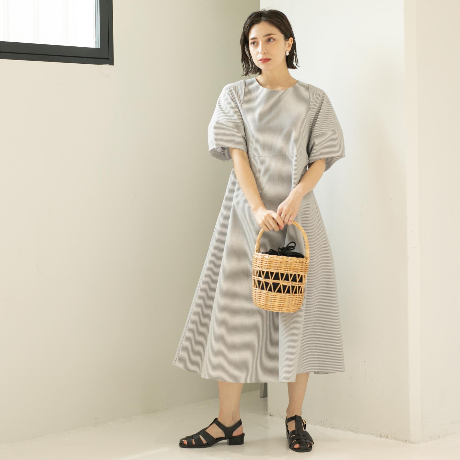 OPAQUE.CLIP「サッカーストライプワンピース【吸水速乾/イージーアイロン/洗濯機洗い可】」|ワンピース|