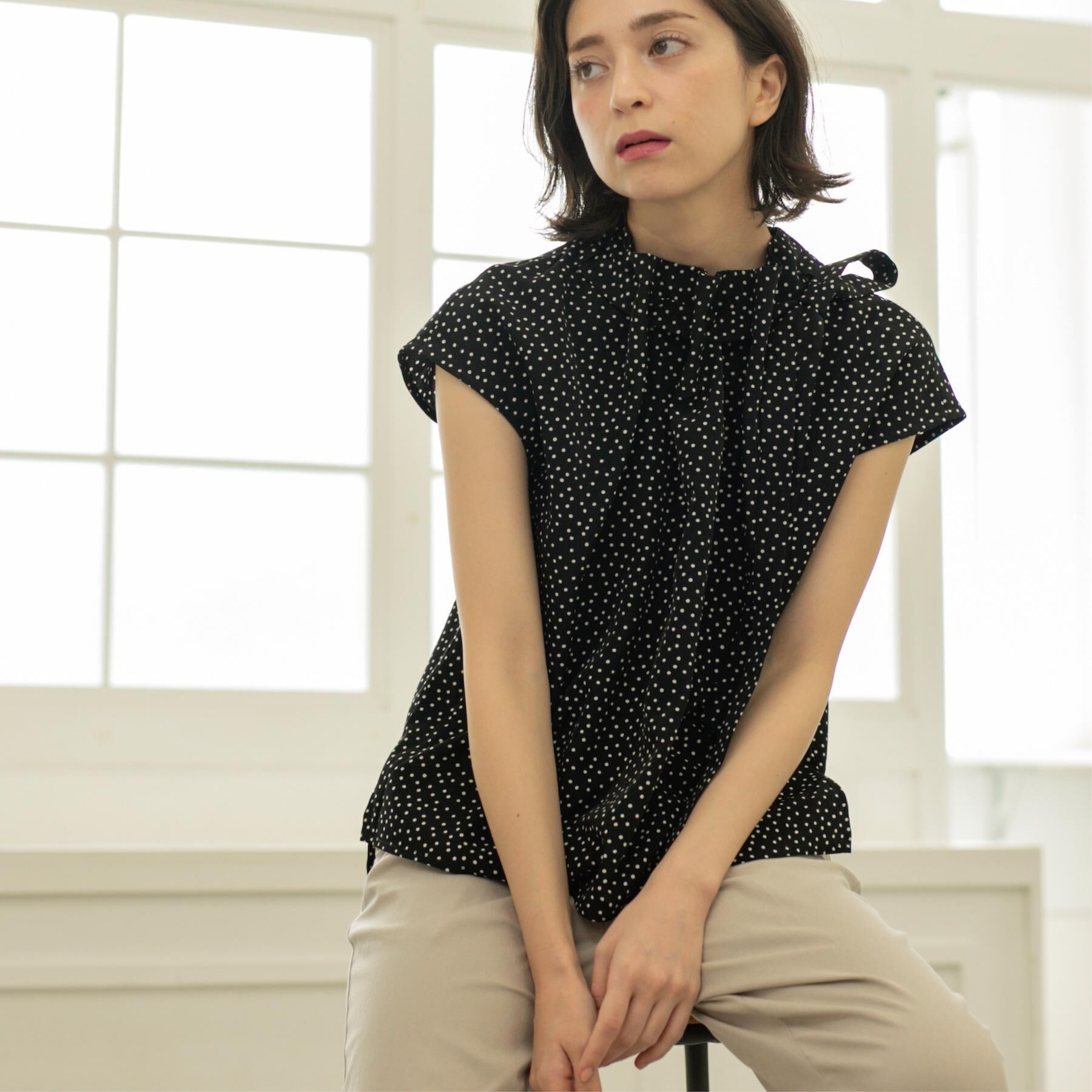 OPAQUE.CLIP「ラッピングボウタイドットブラウス【洗濯機洗い可】」|シャツ・ブラウス|ブラック(119)