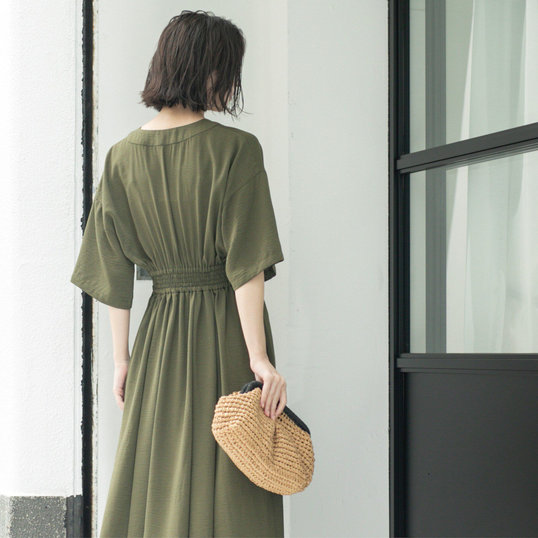 OPAQUE.CLIP「シャーリングフィット＆フレアワンピース【洗濯機洗い可】」|ワンピース|