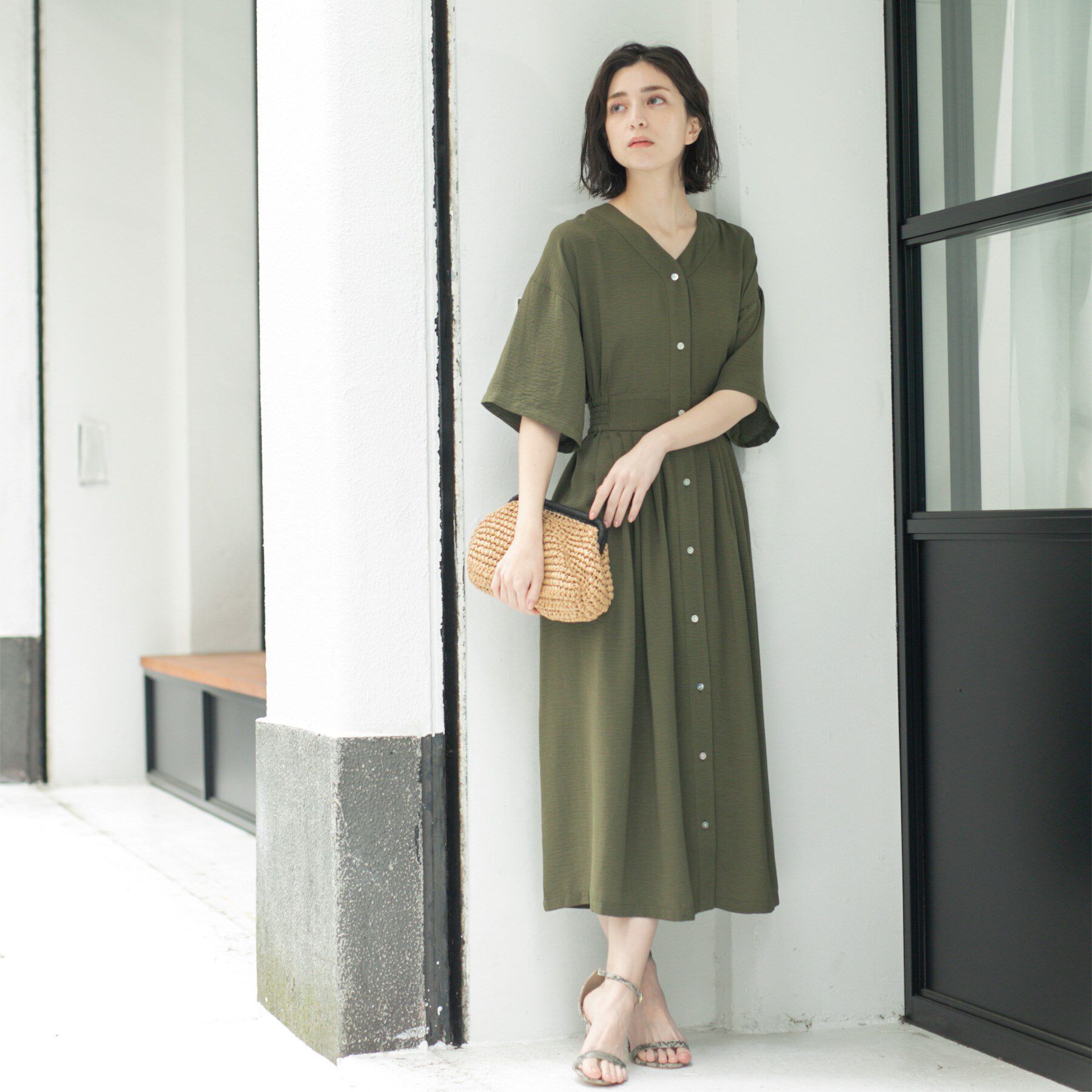 OPAQUE.CLIP「シャーリングフィット＆フレアワンピース【洗濯機洗い可】」|ワンピース|