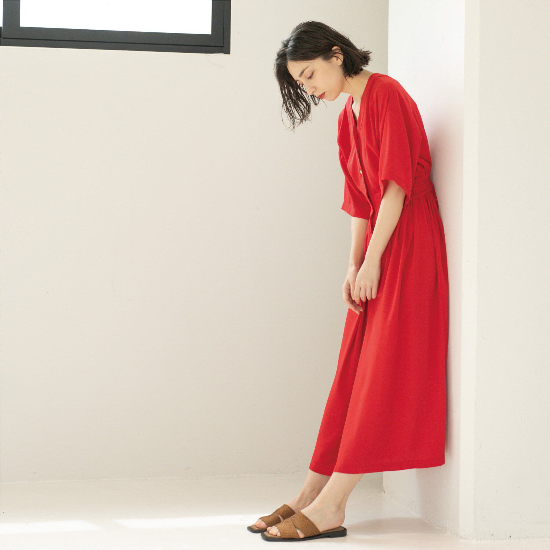 OPAQUE.CLIP「シャーリングフィット＆フレアワンピース【洗濯機洗い可】」|ワンピース|