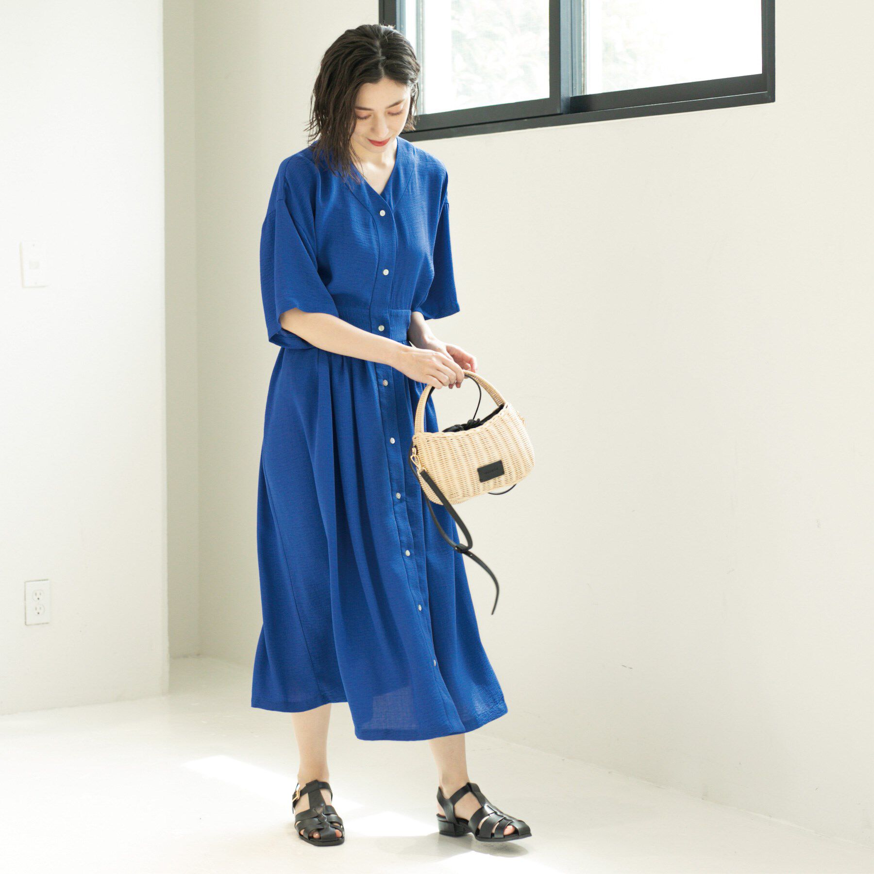 OPAQUE.CLIP「シャーリングフィット＆フレアワンピース【洗濯機洗い可】」|ワンピース|