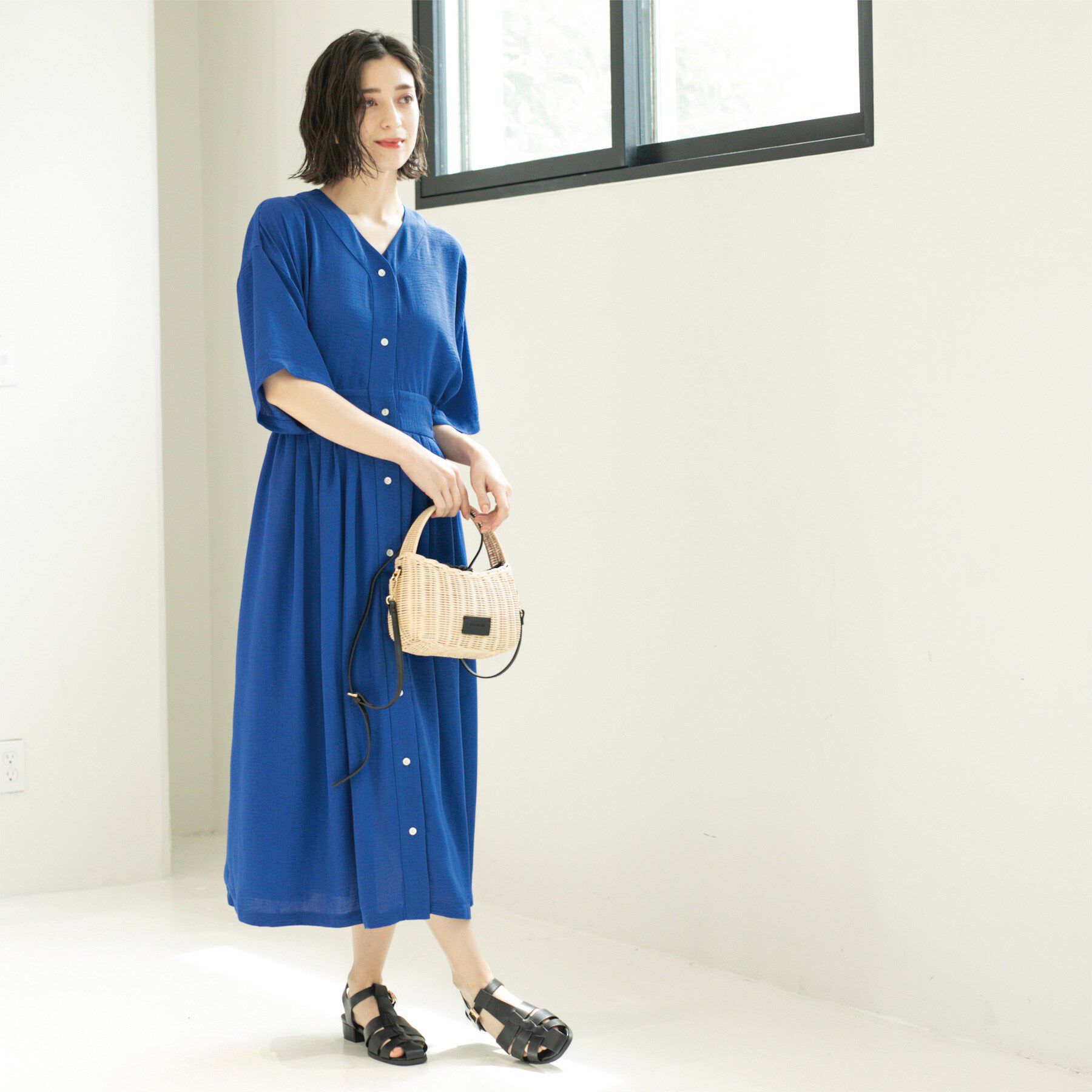 OPAQUE.CLIP「シャーリングフィット＆フレアワンピース【洗濯機洗い可】」|ワンピース|