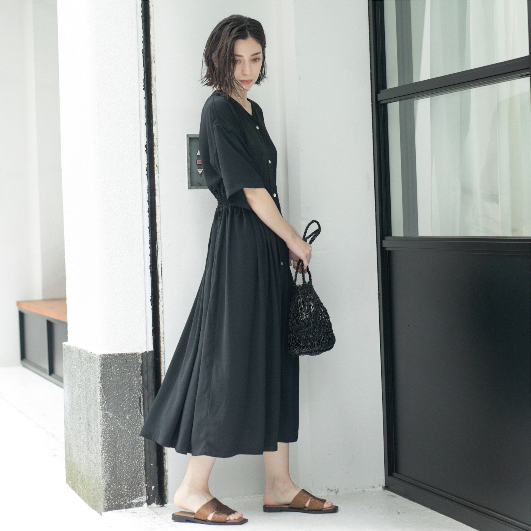 OPAQUE.CLIP「シャーリングフィット＆フレアワンピース【洗濯機洗い可】」|ワンピース|